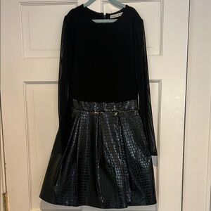 Black Long Sleeve Dress with Faux Leather Skirt -Alice + Olivia